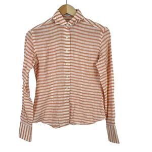 Finamore 1925 Napoli Linen Stripe Button Front Shirt Top Women Size 40